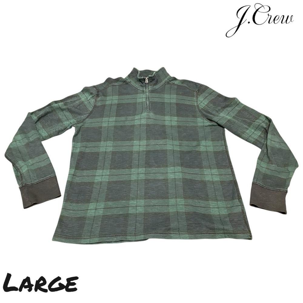 J.Crew 1/4 Zip Pullover Knit Goods Plaid Shirt Jacket Women's Size LARGE Green